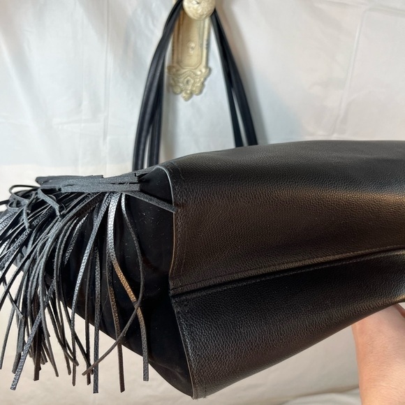 Victoria\'s Secret Tote Bag Faux Leather Fringe Black MSRP $85 Limited Edition